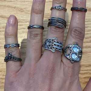 Silver colored rings